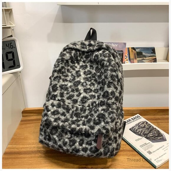Fuzzy Cheetah Backpack, Adjustable Strap, Lightweight Corduroy, Daypack Purse main image 7